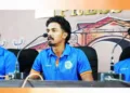 കോഴിക്കോട് നടന്ന വാര്‍ത്താ സമ്മേളനത്തില്‍ കാലിക്കറ്റ് ഗ്ലോബ്സ്റ്റാര്‍സ് ക്യാപ്റ്റന്‍ രോഹന്‍ കുന്നുമ്മല്‍ സംസാരിക്കുന്നു. ടീം ചീഫ് ഓപ്പറേറ്റിങ് ഓഫീസര്‍ അച്യുതന്‍ ഉണ്ണികൃഷ്ണന്‍, വിഘ്നേഷ് പുത്തൂര്‍ എന്നിവര്‍ സമീപം