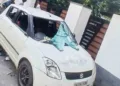 ഗുണ്ടകള് അടിച്ചുതകര്ത്ത വാഹനം