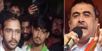 ബംഗാളിലെ കൊല്ക്കൊത്തയില് പ്രതിഷേധ പരിപാടി സംഘടിപ്പിക്കാനെത്തിയ അശുതോഷ് രങ്കയും കൂട്ടരും (ഇടത്ത്) ബംഗാള് മുഖ്യമന്ത്രി സുവേന്ദു അധികാരി (വലത്ത്)