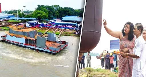 കൊല്‍ക്കത്തയിലെ ടിറ്റാഗഡില്‍ നടന്ന ചടങ്ങില്‍ വൈസ് അഡ്മിറല്‍ ഗുര്‍ചരണ്‍ സിങ്ങിന്റെ ഭാര്യ കമല്‍ സിങ് ഡിഎസ്‌സി എ24 കപ്പല്‍ നീറ്റിലിറക്കുന്നു