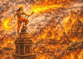 ഹനുമാന്‍ ലങ്കാനഗരിയ്ക്ക് തീ കൊളുത്തുന്നു