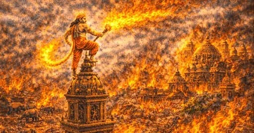 ഹനുമാന്‍ ലങ്കാനഗരിയ്ക്ക് തീ കൊളുത്തുന്നു