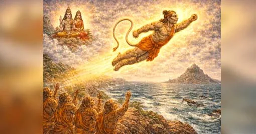 ഹനുമാന്‍ ലങ്കയിലേക്ക് പറക്കുന്നു