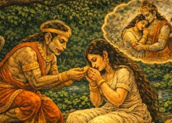 ഹനുമാന്‍ സീതാദേവിക്ക് മുദ്രമോതിരം നല്‍കുന്നു