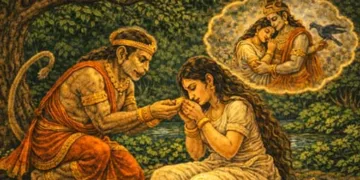 ഹനുമാന്‍ സീതാദേവിക്ക് മുദ്രമോതിരം നല്‍കുന്നു