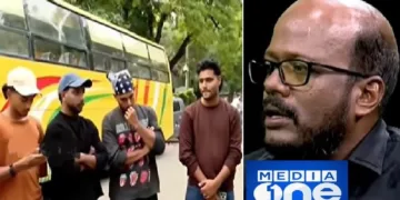 ദല്ഹിയിലെ ജന്തര് മന്തര് സമരത്തിന് ബസില് എത്തിയ മലപ്പുറം യുവാക്കള്. ഇവര് ഹിമാചല്പ്രദേശിലെ കസോളില് പോവുകയായിരുന്നു (ഇടത്ത്) മീഡിയവണ്ണിലെ ദാവൂദ് (വലത്ത്)