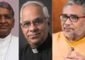 ബിഷപ്പായ അംബ്രോസ് പിച്ചായി മുത്തു (ഇടത്ത്) ഡോ.ജോര്ജ്ജ് മുത്തോലില് (നടുവില്) ഡോ. കെ.എസ്. രാധാകൃഷ്ണന് (വലത്ത്)