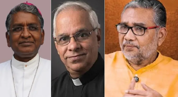 ബിഷപ്പായ അംബ്രോസ് പിച്ചായി മുത്തു (ഇടത്ത്) ഡോ.ജോര്‍ജ്ജ് മുത്തോലില്‍ (നടുവില്‍) ഡോ. കെ.എസ്. രാധാകൃഷ്ണന്‍ (വലത്ത്)