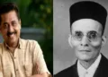 എന്.ഷംസുദ്ദീന് (ഇടത്ത്) വീര് സവര്ക്കര് (വലത്ത്)