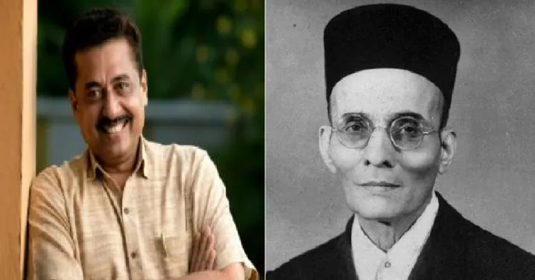എന്‍.ഷംസുദ്ദീന്‍ (ഇടത്ത്) വീര്‍ സവര്‍ക്കര്‍ (വലത്ത്)