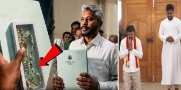 വിജയിന്റെ ധനകാര്യമന്ത്രി ബജറ്റിനൊപ്പം കൊന്തയും പിടിച്ചിരിക്കുന്നു (ഇടത്ത്)വിജയ് തെരഞ്ഞെടുപ്പ് പ്രചാരണക്കാലത്ത് പള്ളിയില് മുട്ടിലിഴയുന്നു (വലത്ത്)