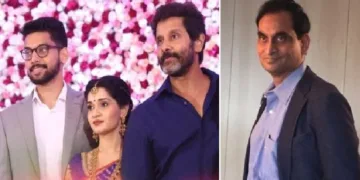 വിക്രമിന്‍റെ മകളുടെ അമ്മായിയപ്പനും കാവിന്‍കെയര്‍ കമ്പനി ഉടമയുമായ സി.കെ. രംഗനാഥന്‍ (വലത്ത്) മരുമകന്‍ മനു രഞ്ജിത്, മകള്‍ അക്ഷിത, നടന്‍ വിക്രം ( ഇടത്ത്)