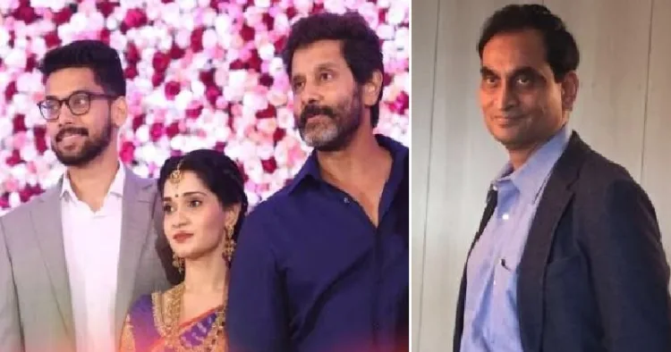 വിക്രമിന്‍റെ മകളുടെ അമ്മായിയപ്പനും കാവിന്‍കെയര്‍ കമ്പനി ഉടമയുമായ സി.കെ. രംഗനാഥന്‍ (വലത്ത്) മരുമകന്‍ മനു രഞ്ജിത്, മകള്‍ അക്ഷിത, നടന്‍ വിക്രം ( ഇടത്ത്)