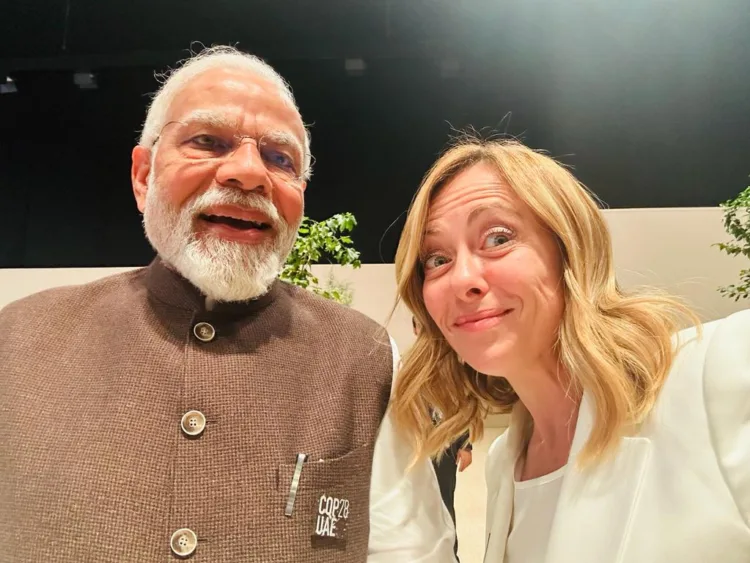 Dubai : PM Narendra Modi With Prime Minister of Italy Giorgia Meloni during the COP-28 in Dubai on Friday, December 01, 2023. (Photo: IANS/@Giorgia Meloni)