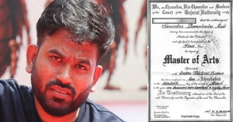 ദ ഹിന്ദു ദിനപത്രം പ്രസിദ്ധീകരിച്ച മോദിയുടെ ഡിഗ്രി സര്ട്ടിഫിക്കറ്റ് (വലത്ത്) സിജെപി നേതാവ് അഭിജിത് ദീപ്കെ (ഇടത്ത്)