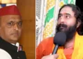 അഖിലേഷ് യാദവ് (ഇടത്ത്) ഗോരഖ് മഠത്തിലെ യുവസന്യാസി (വലത്ത്)
