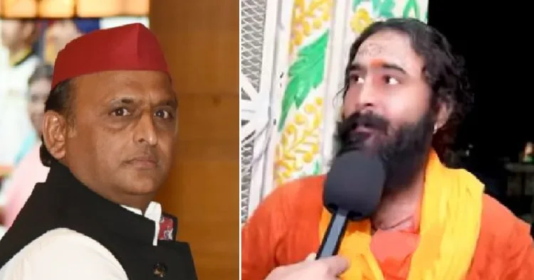 അഖിലേഷ് യാദവ് (ഇടത്ത്) ഗോരഖ് മഠത്തിലെ യുവസന്യാസി (വലത്ത്)
