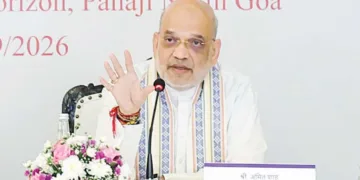 ഗോവയിലെ പനാജിയില്‍ അമിത് ഷാ വാര്‍ത്താ സമ്മേളനത്തില്‍ സംസാരിക്കുന്നു