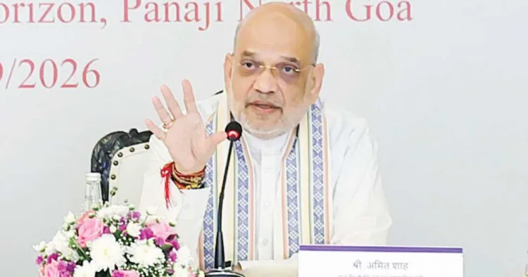 ഗോവയിലെ പനാജിയില് അമിത് ഷാ വാര്ത്താ സമ്മേളനത്തില് സംസാരിക്കുന്നു