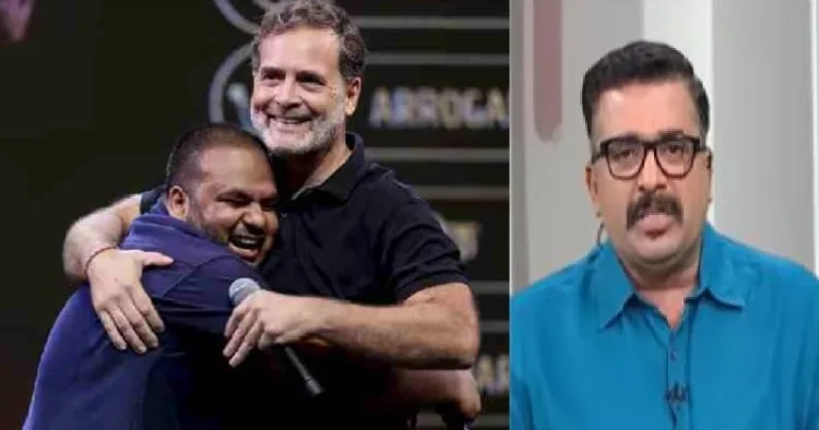 രാഹുല്‍ ഗാന്ധിയും കൊമേഡിയനായ പുള്‍കിത് മണിയും മോദിയെയും പ്രായമേറിയ സ്ത്രീകളേയും വിമര്‍ശിക്കുന്ന പരിപാടിയില്‍ (ഇടത്ത്) ഏഷ്യാനെറ്റ് റിപ്പോര്‍ട്ടര്‍ (വലത്ത്)