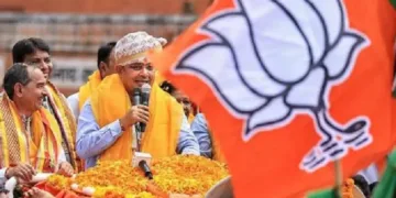 രാജസ്ഥാനിലെ ബിജെപി മുഖ്യമന്ത്രി ഭജന്ലാല് ശര്മ്മ തെരഞ്ഞെടുപ്പ് പ്രചാരണം നടത്തുന്നു