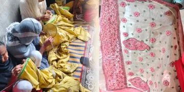 പരമ്പരാഗത ലഖ്നൗ ചിക്കന്കാരി എംബ്രോയ്ഡറി ചെയ്ത സാരി