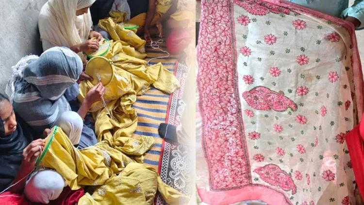 പരമ്പരാഗത ലഖ്‌നൗ ചിക്കന്‍കാരി എംബ്രോയ്ഡറി ചെയ്ത സാരി