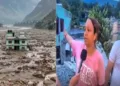 നേപ്പാളിലെ കുത്തിയൊലിച്ചു വന്ന പ്രളയത്തില്‍ ചുറ്റിലുള്ള കെട്ടിടങ്ങളെല്ലാം തകര്‍ന്നപ്പോഴും തലയുയര്‍ത്തി നിന്ന പച്ച പെയിന്‍റടിച്ച വീട് (ഇടത്ത്) ലക്ഷ്മി പാണ്ഡെയും ഭര്‍ത്താവും (വലത്ത്)