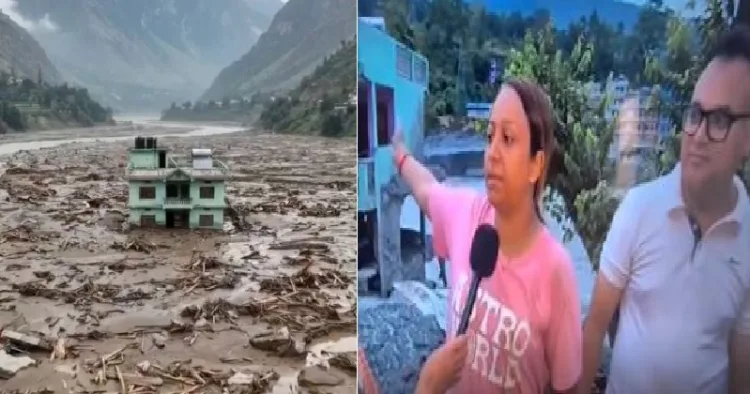 നേപ്പാളിലെ കുത്തിയൊലിച്ചു വന്ന പ്രളയത്തില്‍ ചുറ്റിലുള്ള കെട്ടിടങ്ങളെല്ലാം തകര്‍ന്നപ്പോഴും തലയുയര്‍ത്തി നിന്ന പച്ച പെയിന്‍റടിച്ച വീട് (ഇടത്ത്) ലക്ഷ്മി പാണ്ഡെയും ഭര്‍ത്താവും (വലത്ത്)