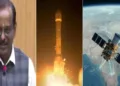 ജിഎസ്എല്‍വി വിക്ഷേപണവിജയത്തില്‍ ആഹ്ളാദഭരിതനായി ഇസ്രോ ചെയര്‍മാന്‍ വി. നാരായണന്‍ (ഇടത്ത്) ഭൗമനിരീക്ഷണ ഉപഗ്രഹമായ ഇഒഎസ് 05നെയും കൊണ്ട് കുതിച്ചുയരുന്ന ജിഎസ്എല്‍വി എഫ് 17 (നടുവില്‍) ഭൂമിയെ സദാ നിരീക്ഷിച്ച് ചിത്രങ്ങളെടുക്കാന്‍ കഴിയുന്ന ഭൗമനിരീക്ഷണ ഉപഗ്രഹം ഭൂസ്ഥിരഭ്രമണപഥത്തില്‍ നിലയുറപ്പിച്ച് ഭൂമിയെ നിരീക്ഷിക്കുന്നു (വലത്ത്)