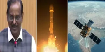 ജിഎസ്എല്‍വി വിക്ഷേപണവിജയത്തില്‍ ആഹ്ളാദഭരിതനായി ഇസ്രോ ചെയര്‍മാന്‍ വി. നാരായണന്‍ (ഇടത്ത്) ഭൗമനിരീക്ഷണ ഉപഗ്രഹമായ ഇഒഎസ് 05നെയും കൊണ്ട് കുതിച്ചുയരുന്ന ജിഎസ്എല്‍വി എഫ് 17 (നടുവില്‍) ഭൂമിയെ സദാ നിരീക്ഷിച്ച് ചിത്രങ്ങളെടുക്കാന്‍ കഴിയുന്ന ഭൗമനിരീക്ഷണ ഉപഗ്രഹം ഭൂസ്ഥിരഭ്രമണപഥത്തില്‍ നിലയുറപ്പിച്ച് ഭൂമിയെ നിരീക്ഷിക്കുന്നു (വലത്ത്)