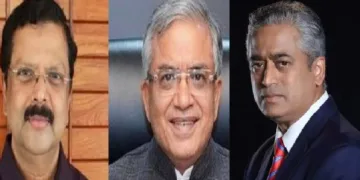 ജിജി തോംസണ്‍ (ഇടത്ത്) മുഖ്യതെരഞ്ഞെടുപ്പ് കമ്മീഷണര്‍ ഗ്യാനേഷ് കുമാര്‍ (നടുവില്‍) രാജ് ദീപ് സര്‍ദേശായി (വലത്ത്)
