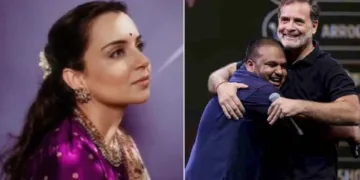 രാഹുല്‍ ഗാന്ധിയും പുള്‍കിത് മണിയും ചേര്‍ന്ന് മധ്യപ്രദേശിലെ ഇന്‍ഡോറില്‍ നടത്തിയ പരിപാടിയില്‍ മോദിയെയും മോദിയുടെ അമ്മയെയും പരിഹസിക്കുന്നു (വലത്ത്)