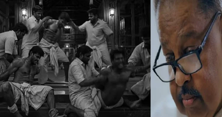 നക്സലൈറ്റുകള് വധിച്ച കോങ്ങാട്ടെ ജന്മിയുടെ മകന് വേണുഗോപാല് മങ്ങാട് (വലത്ത്) കോങ്ങാട് മനയില് ജന്മിയെ കൊല്ലാന് വന്ന നക്സലൈറ്റുകള് വീട്ടിലെ പണിക്കാരെ ആക്രമിക്കുന്നതിന്റെ എഐ ദൃശ്യം- വെബ്സൈറ്റില് നിന്നും എടുത്തത് (ഇടത്ത്)