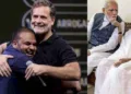 മോദി അമ്മയ്ക്കൊപ്പം (വലത്ത്) രാഹുല് ഗാന്ധിയും സ്റ്റാന്റപ് കൊമേഡിയന് പുള്കിത് മണിയും മധ്യപ്രദേശില് നടന്ന ഛത്രോം കീ ഗൂഞ്ച് പരിപാടിയില് (ഇടത്ത്)