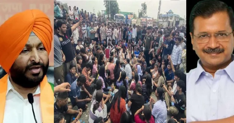 ബിജെപി നേതാവും കേന്ദ്രമന്ത്രിയുമായ രവ്നീത് ബിട്ടു (ഇടത്ത്) ലവ്ലി പ്രൊഫഷണല്‍ യൂണിവേഴ്സിറ്റിയില്‍ നടന്ന വിദ്യാര്‍ത്ഥി പ്രക്ഷോഭം (നടുവില്‍)
