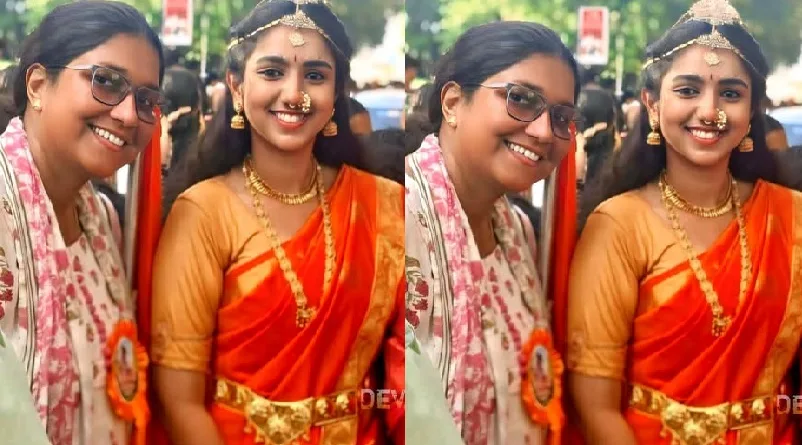 തൃശൂരിൽ ശ്രീകൃഷ്ണ ജയന്തി ശോഭയാത്രയിൽ ഭാരതാംബയായി കൗൺസിലർ മുതാംസ് താഹയുടെ മകൾ നേഹ