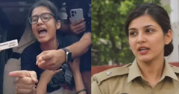 നെയിം പ്ലേറ്റെവിടെ എന്ന് ചോദിക്കുന്ന നേഹ ബോറയ്ക്ക് നേരെ നെയിം പ്ലേറ്റ് ഉയര്‍ത്തിക്കാട്ടി പൊലീസ് ഓഫീസര്‍ (ഇടത്ത്) നേഹ ബോറ ആഡംബര ജീവിതം നയിക്കുന്നു എന്നാരോപിച്ച പൊലീസ് ഓഫീസറായ മീന സിങ്ങ് എന്ന പേരില്‍ പ്രചരിക്കുന്ന ഫോട്ടോ (വലത്ത്)