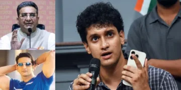 ബിജെപി വക്താവായ ഗൗരവ് ഭാട്ടിയയുടെ ഇപ്പോഴത്തെ രൂപം (ഇടത്ത് മുകളില്) സമൂഹത്തോട് ഒരു പ്രതിബദ്ധതയുമില്ലാത്ത പുത്തന് പണക്കാരനായ യുവാവായി എഐ ഉപയോഗിച്ച് സൃഷ്ടിച്ച ഗൗരവ് ഭാട്ടിയയുടെ വ്യാജ ഫോട്ടോ (ഇടത്ത് താഴെ)