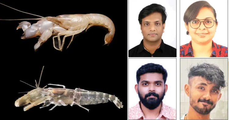 പുതിയ ചെമ്മീന്‍ ഇനങ്ങളായ ആല്‍ഫിയസ് ഹരി, ആല്‍ഫിയസ് വെമ്പനാടി. ഡോ. ദീപക് ജോസ്, ഡോ. സമീറ ഷംസുദ്ദീന്‍, ഡോ. അക്ഷയ് ഉണ്ണികൃഷ്ണന്‍, കൈമകുളങ്ങര വിഷ്ണു