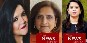 ഓപ് ഇന്ത്യ എന്ന വെബ്സൈറ്റിന്‍റെ റിപ്പോര്‍ട്ടറായ നൂപുര്‍ ശര്‍മ്മ (ഇടത്ത്) ദ ന്യൂസ് മിനിറ്റ് വെബ് സൈറ്റിന്‍റെ സ്ഥാപക ചിത്ര സുബ്രഹ്മണ്യം (നടുവില്‍) ദ ന്യൂസ് മിനിറ്റിന്‍റെ എഡിറ്റര്‍ ഇന്‍ ചീഫായ ധന്യ രാജേന്ദ്രന്‍ (വലത്ത്)