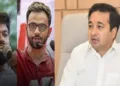 മഹാരാഷ്ട്ര മന്ത്രി നിതേഷ് റാണ(ഇടത്ത്) പാറ്റകളുടെ പാര്‍ട്ടി നേതാവ് അഭിജിത് ദീപ്കെ ഉമര്‍ഖാലിനെക്കുറിച്ച് പ്രസംഗിക്കുന്നു (വലത്ത്). 59പെരുടെ മരണത്തിനിടയാക്കിയ ദല്‍ഹി കലാപം ആസൂത്രണം ചെയ്തതിലെ മുഖ്യആളാണ് ഉമര്‍ ഖാലിദ്.