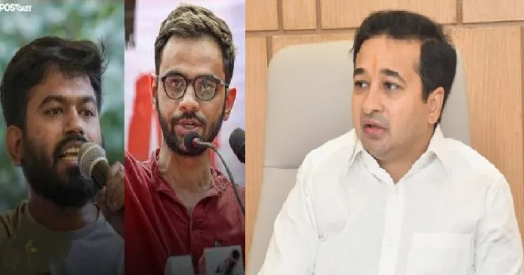 മഹാരാഷ്ട്ര മന്ത്രി നിതേഷ് റാണ(ഇടത്ത്) പാറ്റകളുടെ പാര്‍ട്ടി നേതാവ് അഭിജിത് ദീപ്കെ ഉമര്‍ഖാലിനെക്കുറിച്ച് പ്രസംഗിക്കുന്നു (വലത്ത്). 59പെരുടെ മരണത്തിനിടയാക്കിയ ദല്‍ഹി കലാപം ആസൂത്രണം ചെയ്തതിലെ മുഖ്യആളാണ് ഉമര്‍ ഖാലിദ്.