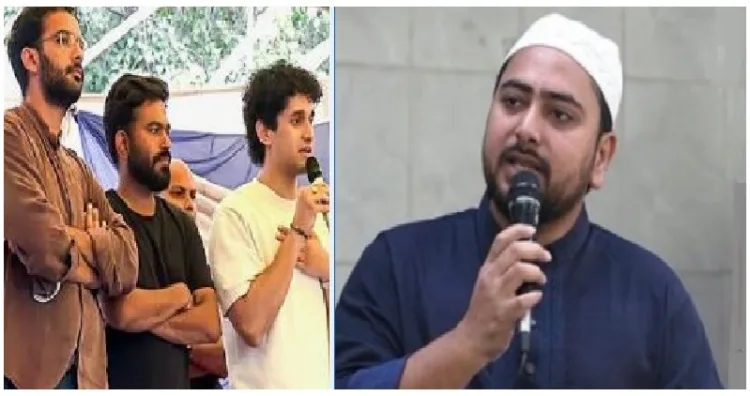 സിജെപി നേതാക്കള്‍ (ഇടത്ത്) ബംഗ്ലാദേശില്‍ ജനാധിപത്യരീതിയില്‍ തെരഞ്ഞെടുക്കപ്പെട്ട ഷേഖ് ഹസീന സര്‍ക്കാരിനെ താഴെവീഴ്ത്തിയ ഇസ്ലാമിക മതമൗലികവാദ സംഘടനയുടെ നേതാവ് നഹീദ് ഇസ്ലാം (വലത്ത്).