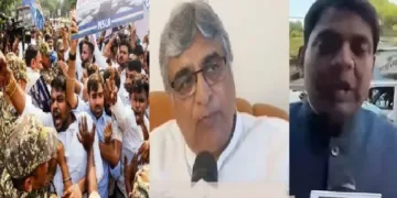 ന്യൂഡൽഹി ട്രേഡേഴ്‌സ് അസോസിയേഷൻ പ്രസിഡന്റ് അതുൽ ഭാർഗവയും ഭാരതീയ ഉദ്യോഗ് വ്യാപാര്‍ മണ്ഡല്‍ നേതാവും (നടുവിലും വലത്തും)