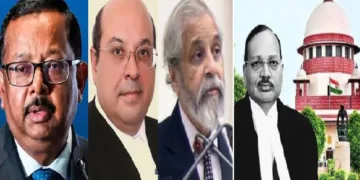ജസ്റ്റിസ് ഉജ്ജല്‍ ഭൂയാന്‍, റിട്ട. ജസ്റ്റിസ് റോഹിന്‍ടണ്‍ ഫാലി നരിമാന്‍, മദന്‍ ലോക്കൂര്‍ (ഇടത്ത് നിന്നും വലത്തോട്ട്) സുപ്രീംകോടതി ചീഫ് ജസ്റ്റിസ് സൂര്യകാന്ത് (വലത്ത്)