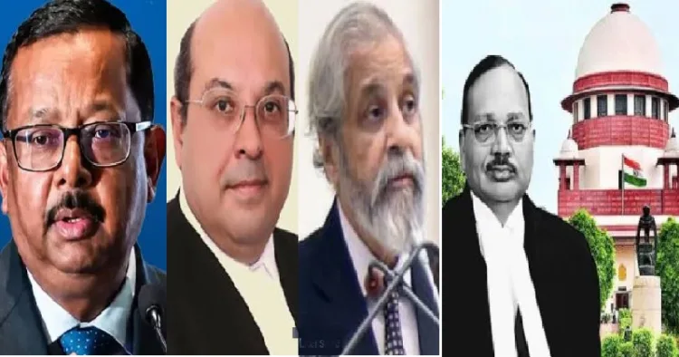 ജസ്റ്റിസ് ഉജ്ജല്‍ ഭൂയാന്‍, റിട്ട. ജസ്റ്റിസ് റോഹിന്‍ടണ്‍ ഫാലി നരിമാന്‍, മദന്‍ ലോക്കൂര്‍ (ഇടത്ത് നിന്നും വലത്തോട്ട്) സുപ്രീംകോടതി ചീഫ് ജസ്റ്റിസ് സൂര്യകാന്ത് (വലത്ത്)