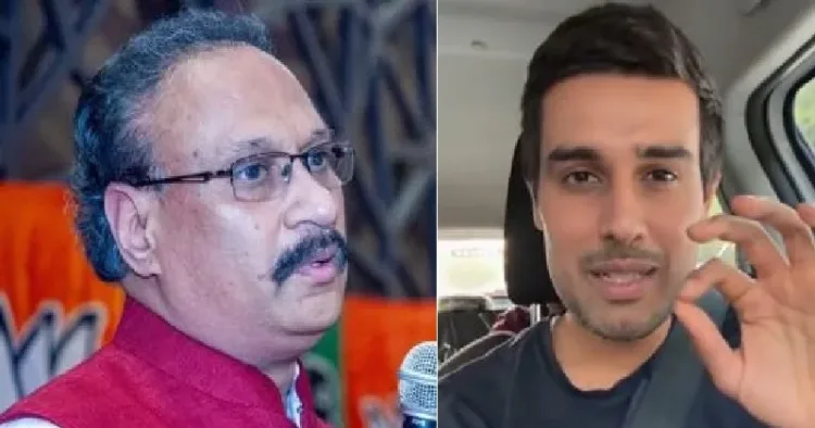 കുല്‍ദീപ് ഷെഖാവത്ത് (ഇടത്ത്) യൂട്യൂബര്‍ ധ്രുവ് റാഠി (വലത്ത്)