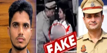 മാധ്യമപ്രവര്‍ത്തകനായി ചമഞ്ഞ് സിജെപി സമരത്തില്‍ ദല്‍ഹി പൊലീസുദ്യോഗസ്ഥന്‍ മാധ്യമപ്രവര്‍ത്തകയോട് അപമര്യാദയായി പെരുമാറിയെന്ന രീതിയില്‍ വ്യാജ വീഡിയോ സൃഷ്ടിച്ച നദീം അഹമ്മദ് അമീന്‍ (ഇടത്ത്) വ്യാജവീഡിയോയുടെ ദൃശ്യം (നടുവില്‍) ദല്‍ഹി പൊലീസ് ഉദ്യോഗസ്ഥന്‍ വിവേക് ഭഗത് (വലത്ത്)