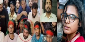ബംഗ്ലാദേശിലെ നഹിദ് ഇസ്ലാം മറ്റ് വിദ്യാര്‍ത്ഥി നേതാക്കള്‍ക്കൊപ്പം ബംഗ്ലാദേശിലെ കലാപ സമയത്ത് ഇരിക്കുന്നു. ഇതില്‍ ചുവന്ന വളയത്തിനുള്ളിലും ഇന്‍സെറ്റിലും ഉള്ളതാണ് നഹിദ് ഇസ്ലാം (ഇടത്ത്) നേഹ ബോറ (വലത്ത്)
